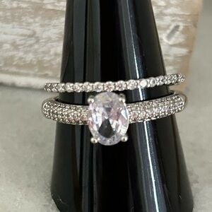 Elegant Silver Ring set wedding set with Clear Gemstone size 9.5
